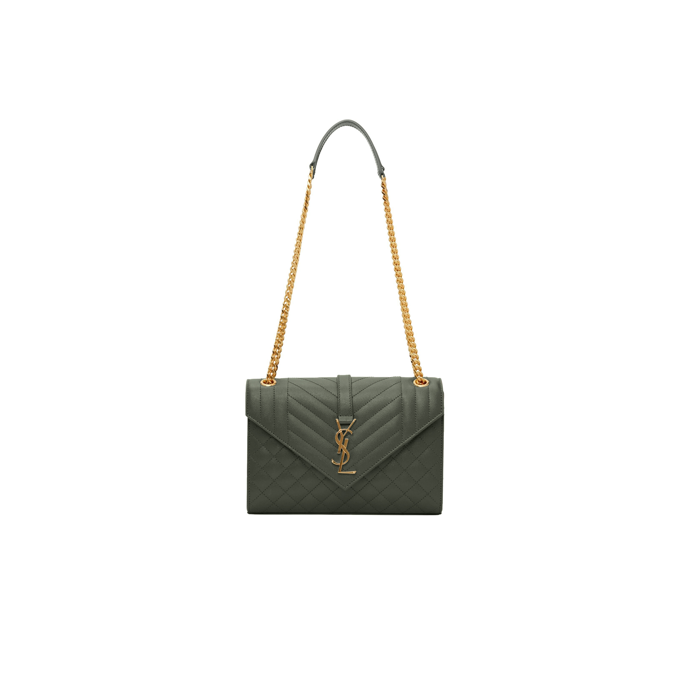 YSL ENVELOPE MEDIUM SHOULDER BAG OLIVE GREEN 677476 (24*17.5*6cm)
